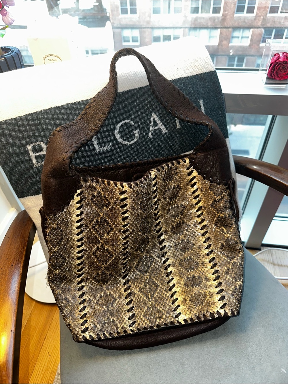 Vintage Shelly Litvak Snakeskin & Brown Leather Hobo Bag – Made in USA